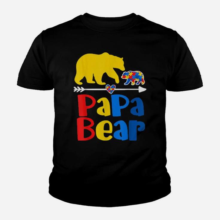 Papa Bear Puzzle Piece Autism Awareness Autism Mom Dad Youth T-shirt