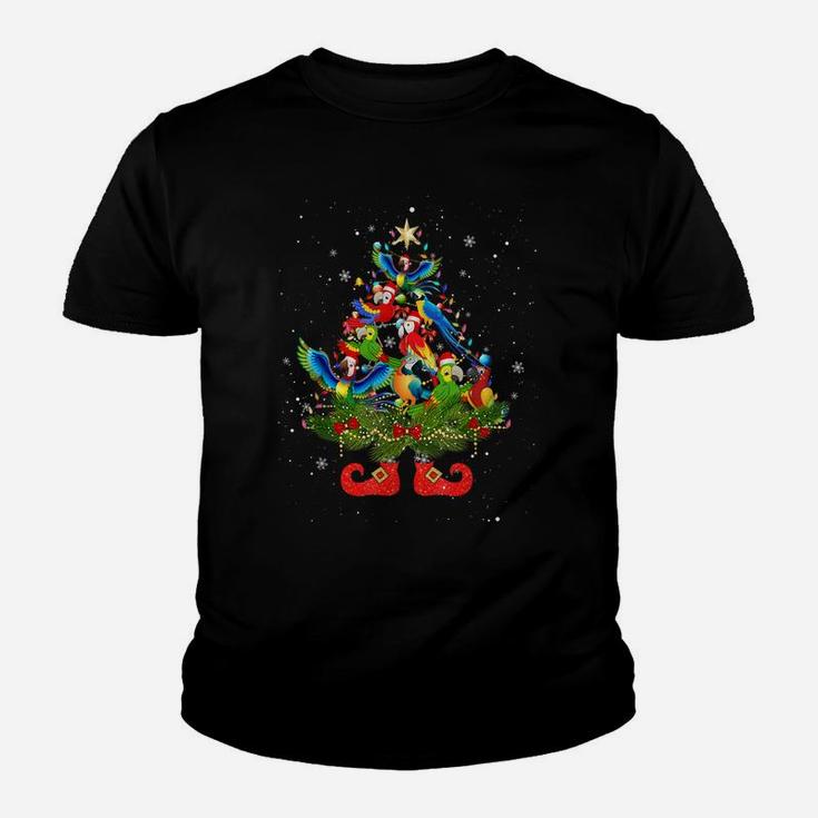 Parrots Christmas Tree Lights Funny Santa Hat Lover Youth T-shirt