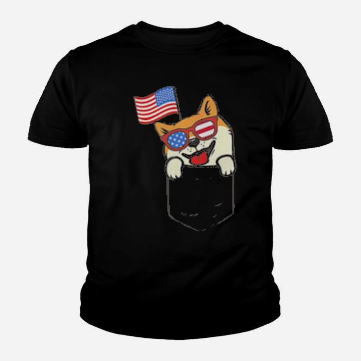 Patriot Pocket Shiba Inu Cute Usa Flag 4Th Of July Dog Lover Youth T-shirt