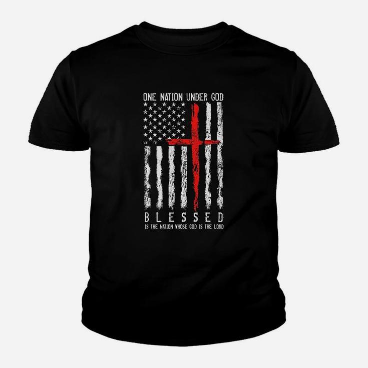 Patriotic Christian Flag Blessed One Nation Under God Youth T-shirt