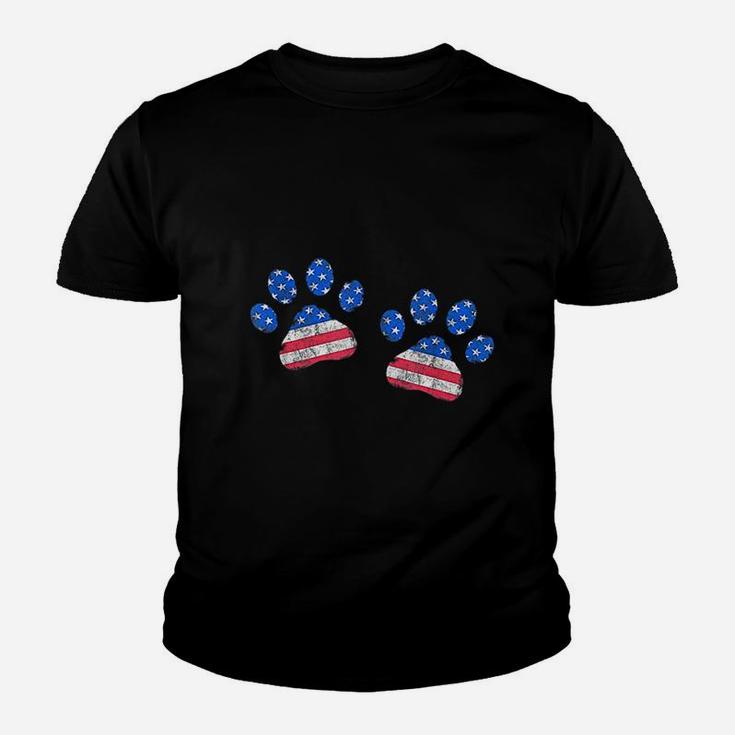 Paw Print Usa Flag I Love Dogs Patriotic 4Th Of July Youth T-shirt
