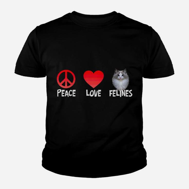 Peace Love Felines Adorable Kitty Cat Lovers Kitten Novelty Raglan Baseball Tee Youth T-shirt