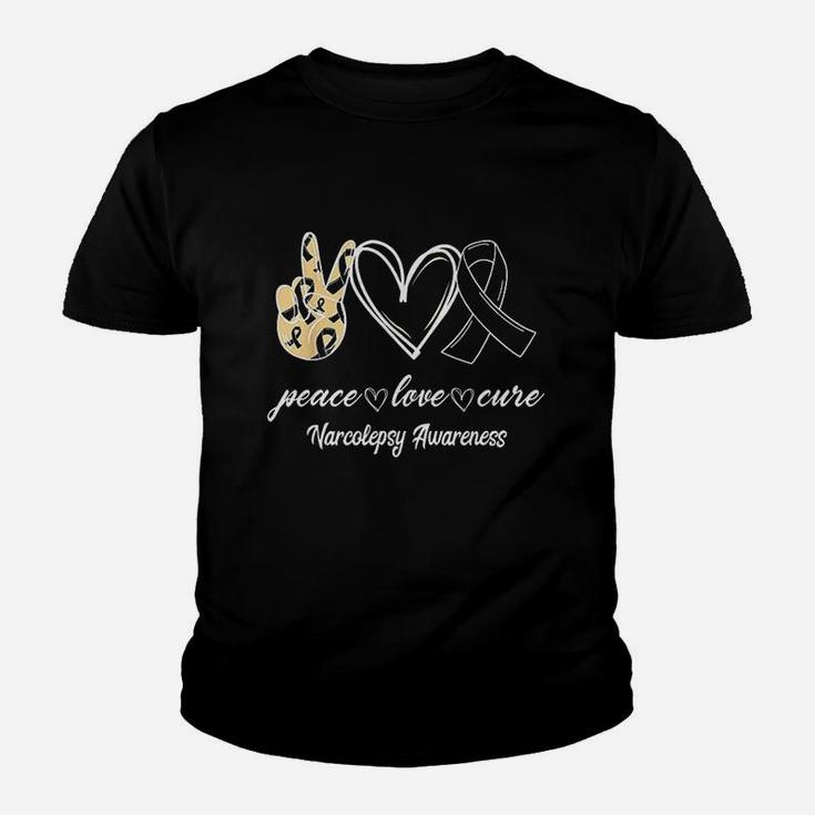 Peace Love Hope Black Ribbon Narcolepsy Awareness Youth T-shirt