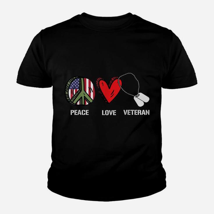 Peace Love Veteran Cool American Flag Military Army Soldier Youth T-shirt