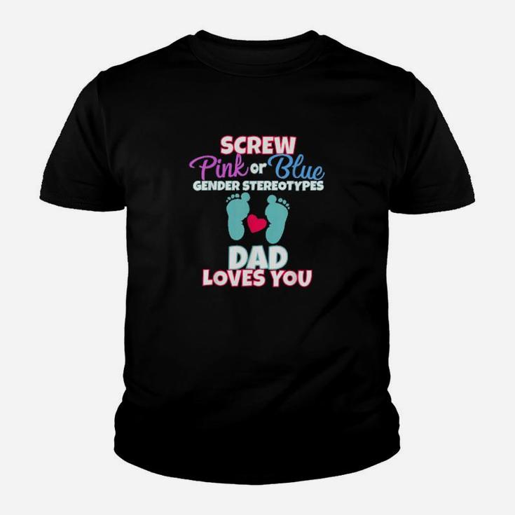 Pink Or Blue Gender Reveal Team Dad Loves You Party Youth T-shirt