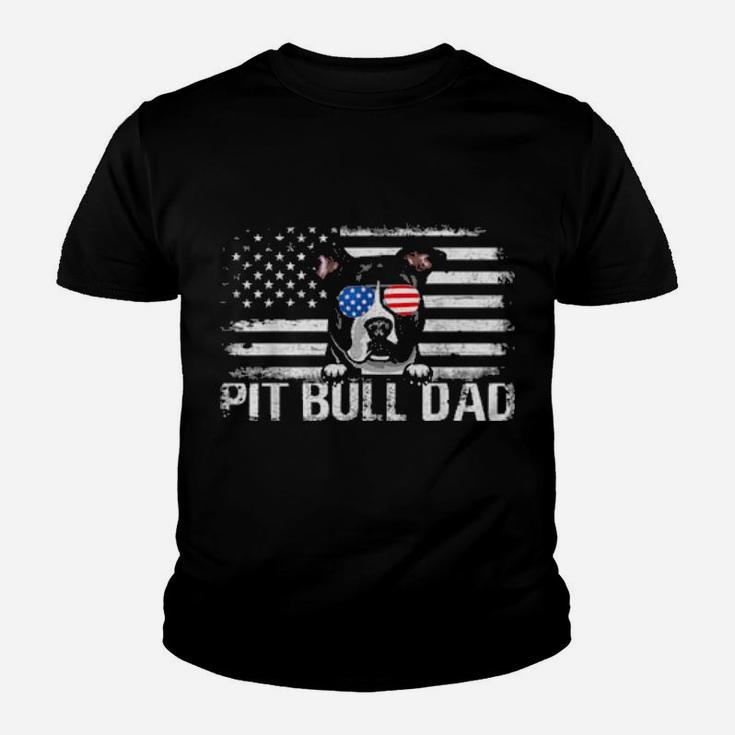 Pit Bull Dad American Flag 4Th Of July Patriotic Youth T-shirt