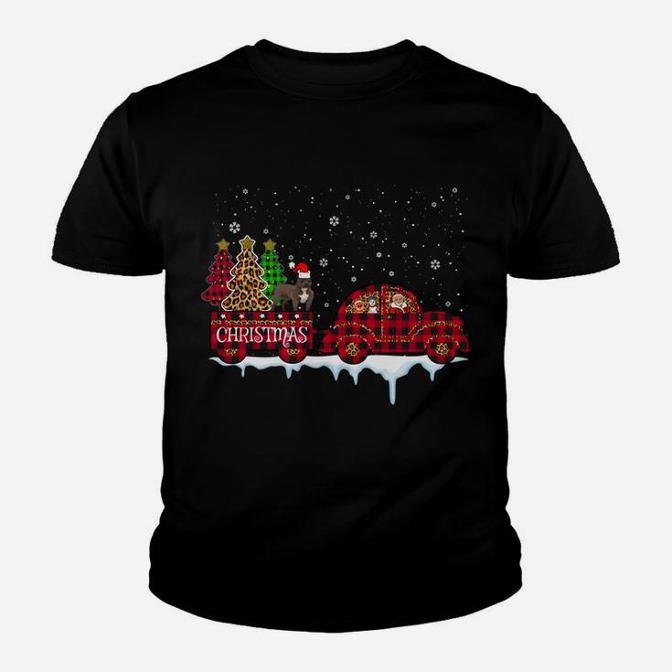 Pit Bull Dog Christmas Red Plaid Truck Santa Xmas Tree Gift Sweatshirt Youth T-shirt