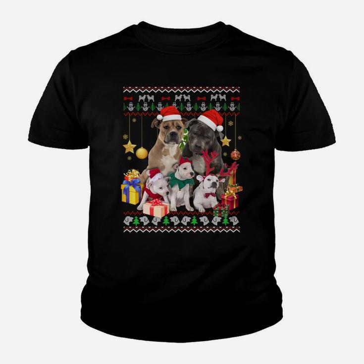 Pitbull Ugly Christmas Sweater Santa Hat Gift Youth T-shirt
