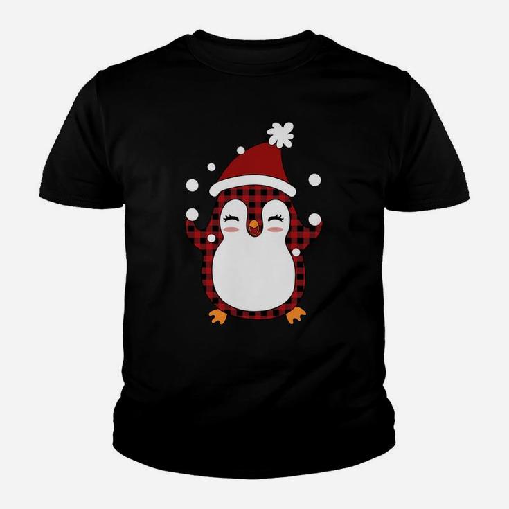 Plaid Penguin Santa Hat - Funny Penguin Christmas Sweatshirt Youth T-shirt