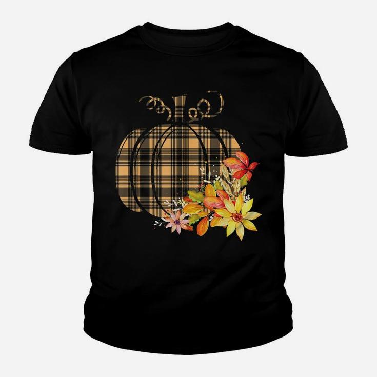 Plaid Pumpkin Flower Autumn Fall Graphic Gift Youth T-shirt