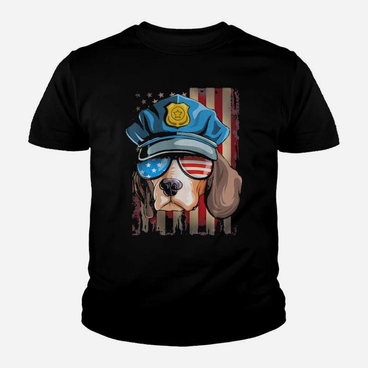 Police Beagle 4Th Of July Funny Youth T-shirt