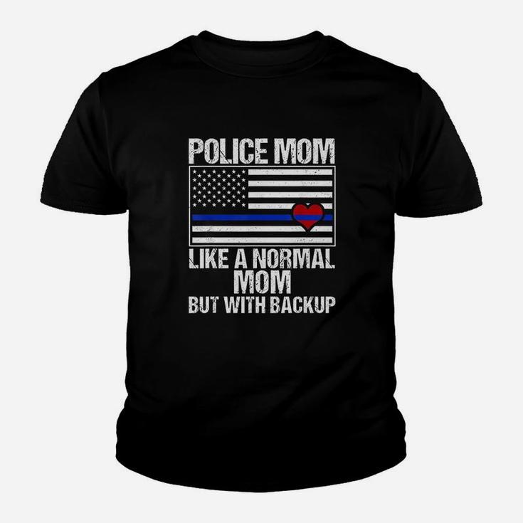 Police Mom Blue Line Flag Heart Youth T-shirt