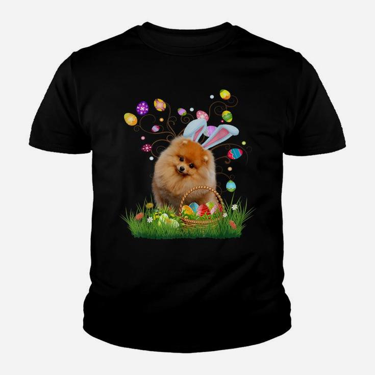 Pomeranian Pet Dog Hunting Egg Tree Bunny Easter Day Youth T-shirt