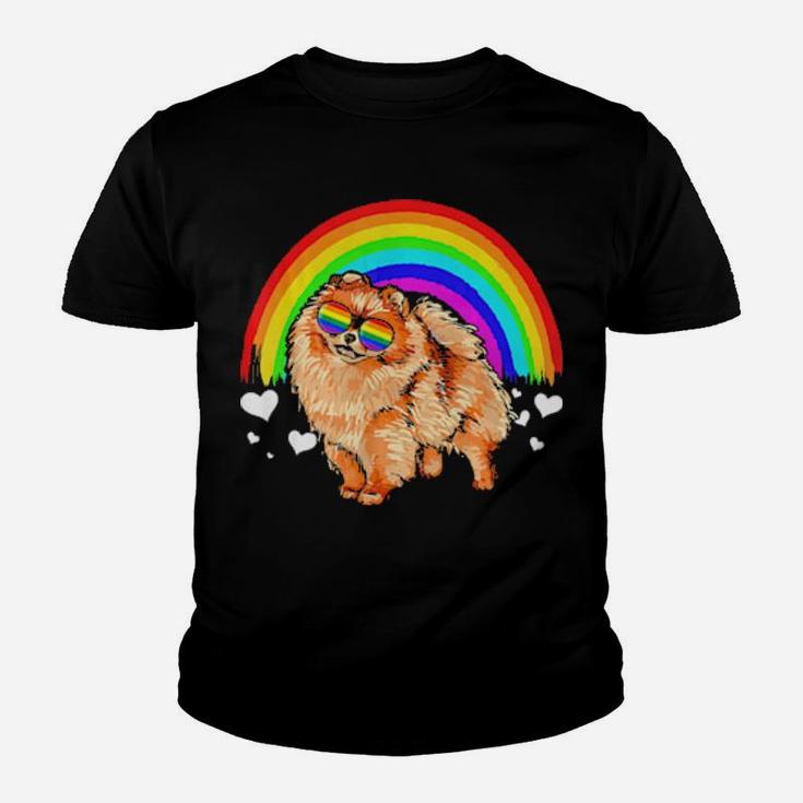 Pomeranian Rainbow Sunglasses Gay Pride Lgbt  Gifts Youth T-shirt