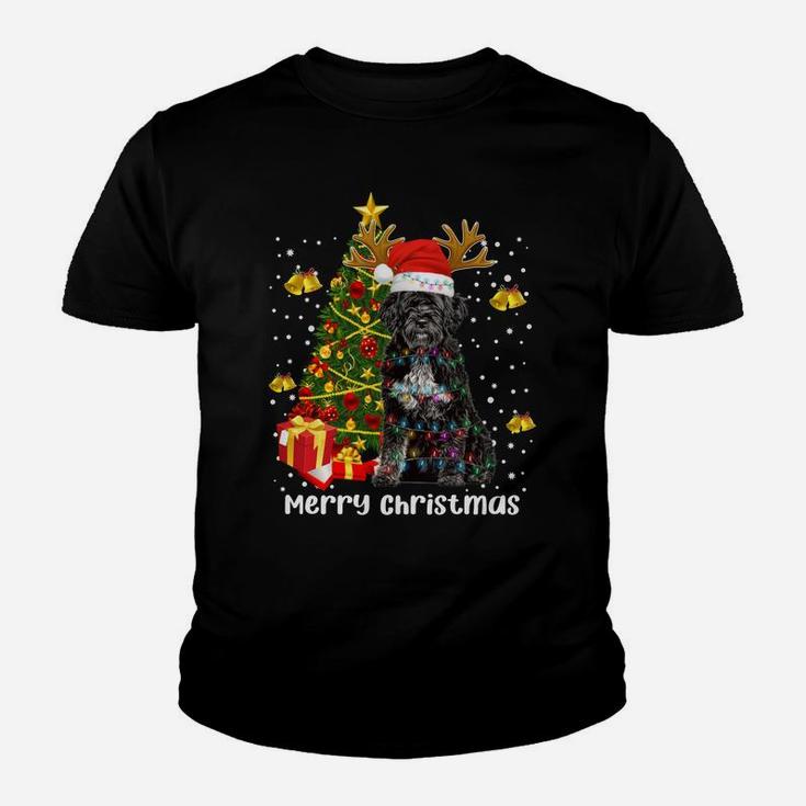 Portuguese Water Dog Christmas Lights Tree Santa Xmas Pajama Youth T-shirt