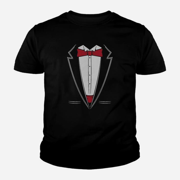 Printed Suit And Tie Tuxedo  Red Bow Tie Bachelor Party Youth T-shirt
