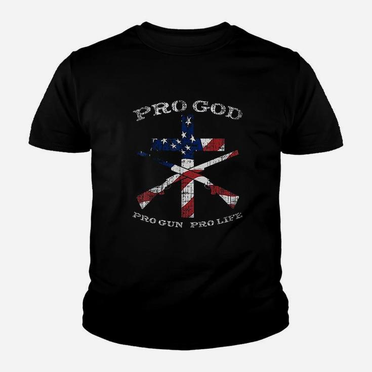 Pro God Life Cross American Flag Patriotic Support Gift Youth T-shirt