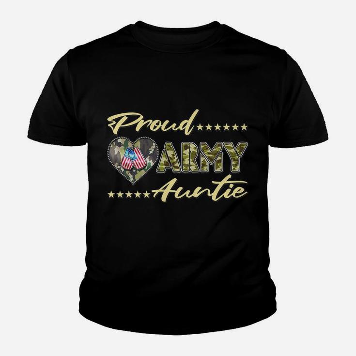 Proud Army Auntie Us Flag Dog Tags Military Aunt Family Gift Youth T-shirt