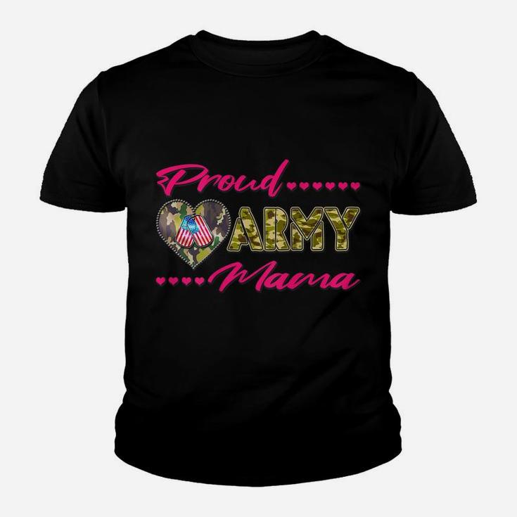 Proud Army Mama - Camo Us Flag Dog Tags Military Mom Gift Youth T-shirt