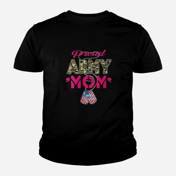 Proud Army Mom Camo Us Flag Dog Tags Military Mother Gift Youth T-shirt