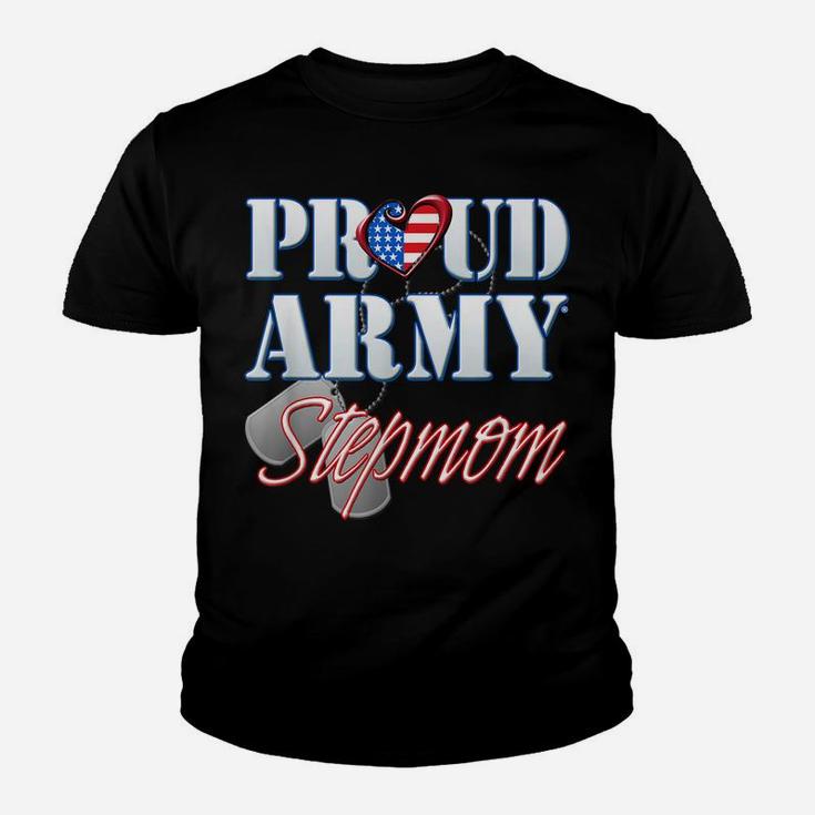 Proud Army Stepmom American Flag Dog Tag Shirt Mothers Day Youth T-shirt