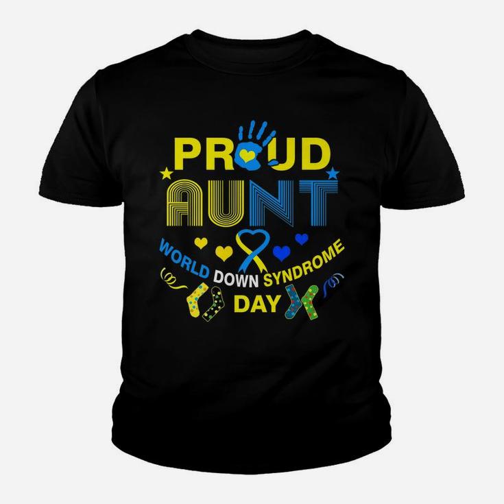 Proud Aunt Ribbon Heart Down Syndrome Day Trisomy Youth T-shirt