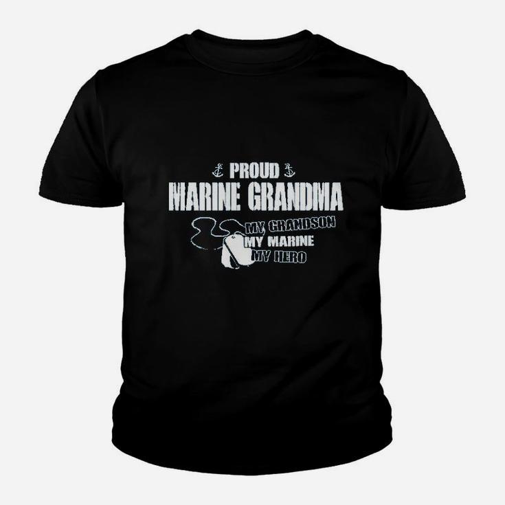 Proud Marine Grandma My Grandson Hero Missy Fit Ladies Youth T-shirt