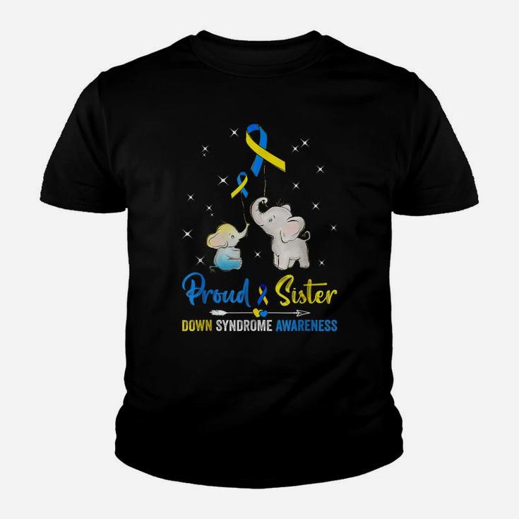 Proud Sister Down Syndrome Awareness Blue Yellow Ribbon Youth T-shirt