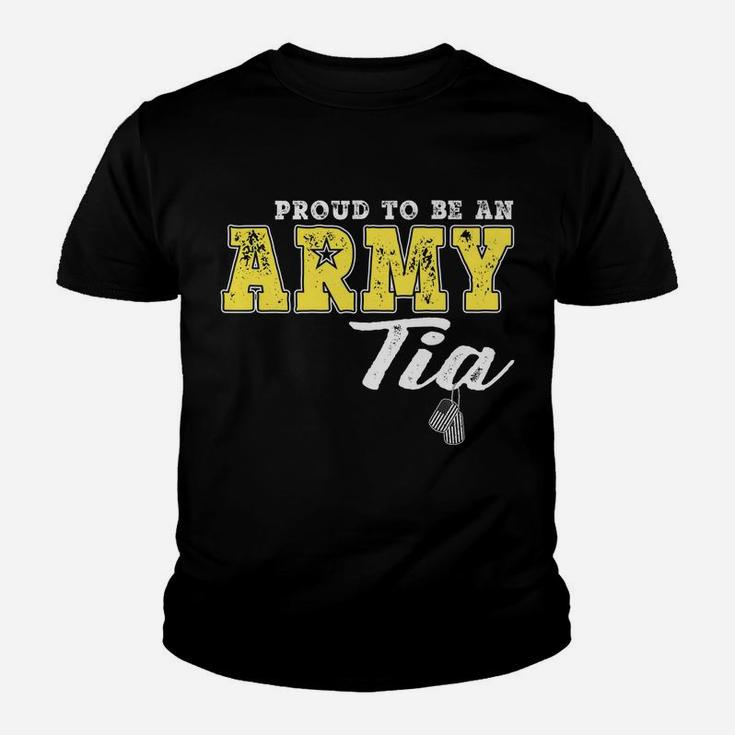 Proud To Be An Army Tia Us Flag Dog Tags Military Aunt Gift Youth T-shirt