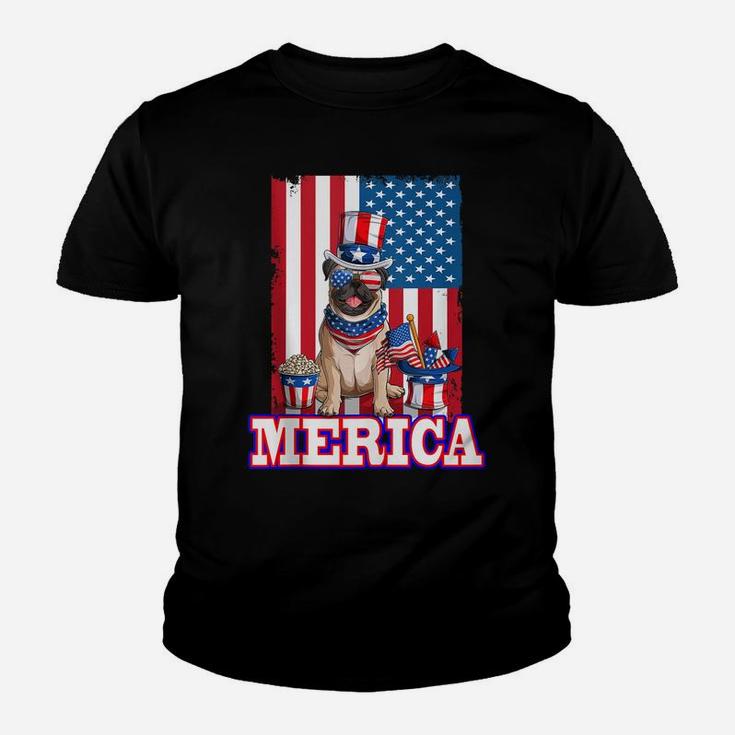 Pug Dad Mom 4Th Of July American Flag Merica Dog Youth T-shirt