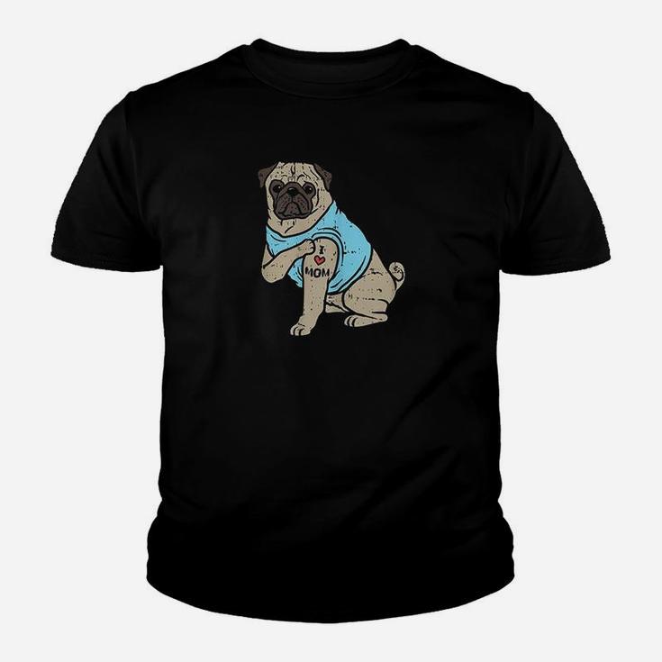 Pug I Love Mom Cute Animal Pet Dog Lover Owner Women Gift Youth T-shirt