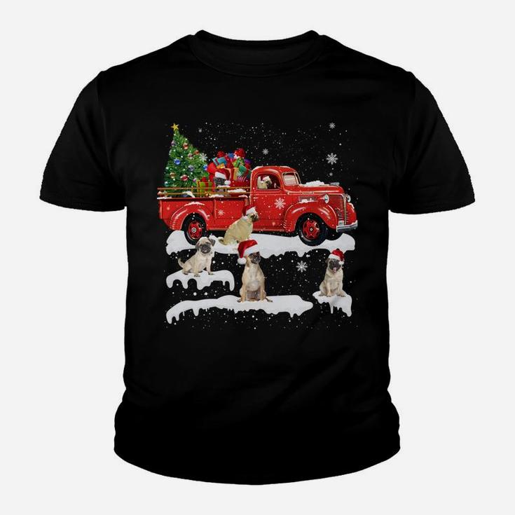 Pug Riding Red Truck Merry Christmas X-Mas Ugly Gift Youth T-shirt