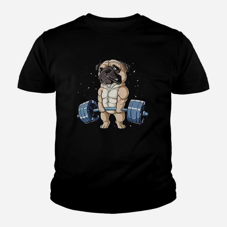 Pug Weightlifting Funny Deadlift Men Fitness Gym Workout Youth T-shirt