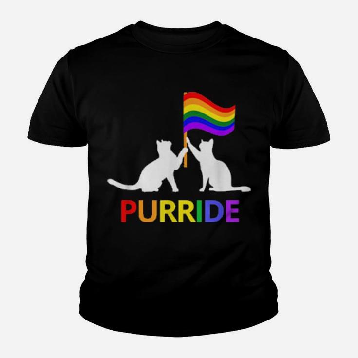 Purride Cute Vintage Lgbt Gay Lesbian Pride Cat Youth T-shirt