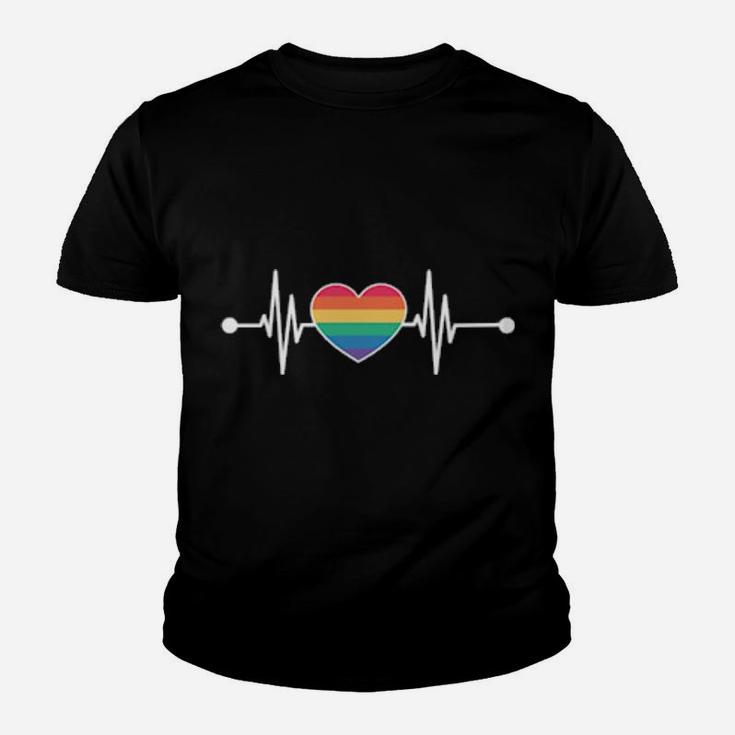 Rainbow Heartbeat Cute Lgbtq Gay Pride Month Youth T-shirt