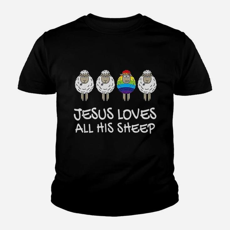 Rainbow Jesus Loves All His Sheep Youth T-shirt
