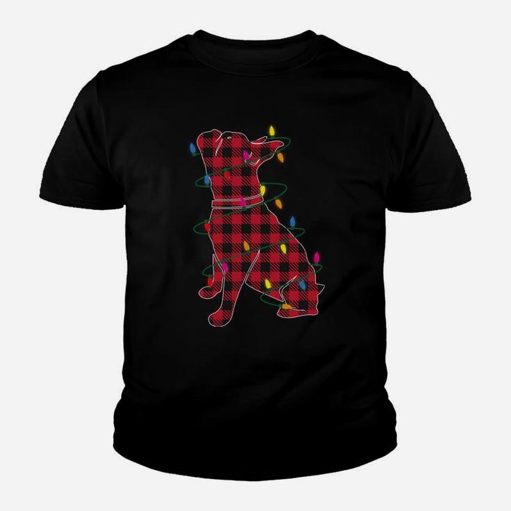 Red & Black Buffalo Plaid French Bulldog Christmas Lights Youth T-shirt