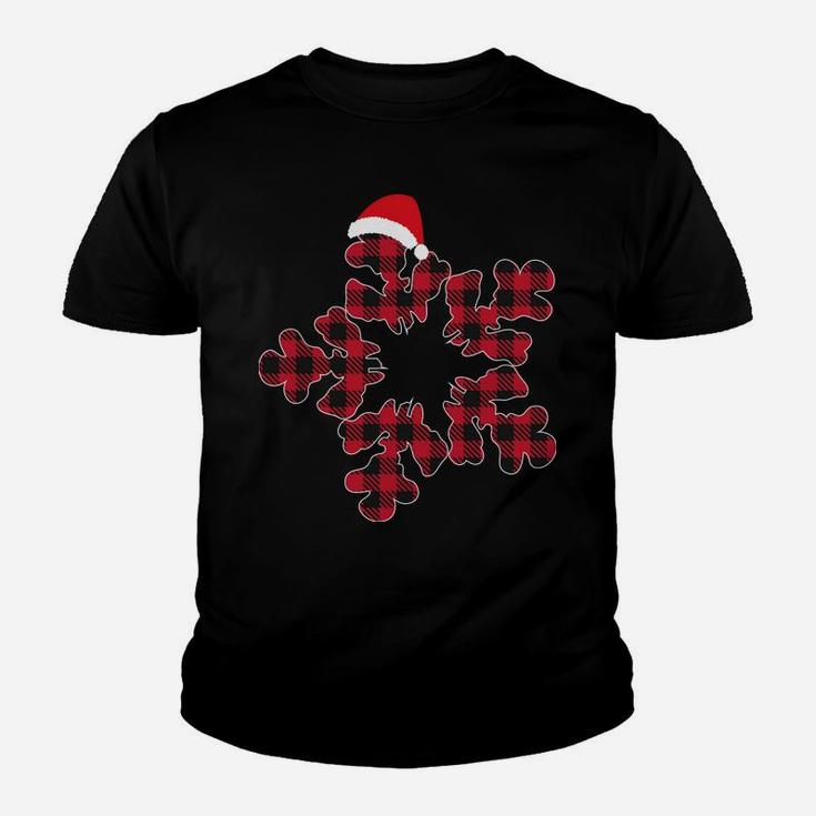 Red & Black Christmas Buffalo Plaid Snowflakes Santa Hat Youth T-shirt