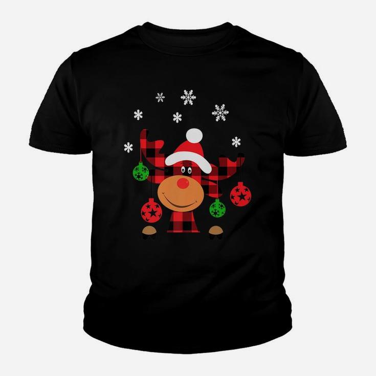 Red Buffalo Check Plaid Reindeer With Christmas Ornaments Youth T-shirt
