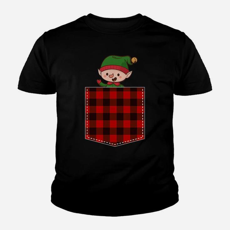 Red Plaid Elf In Pocket Buffalo Family Pajama Christmas Youth T-shirt