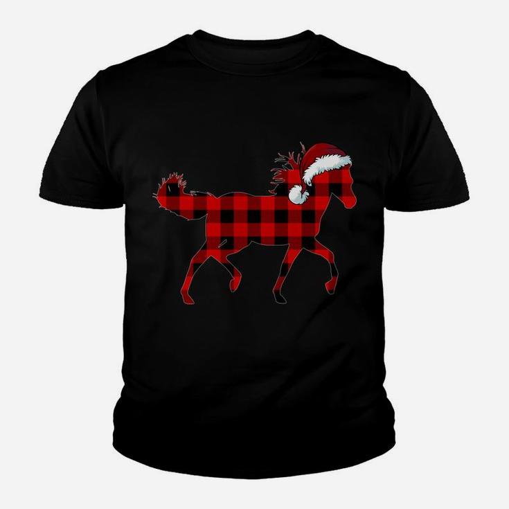Red Plaid Horse Christmas Funny Horse Santa Hat Xmas Gift Sweatshirt Youth T-shirt