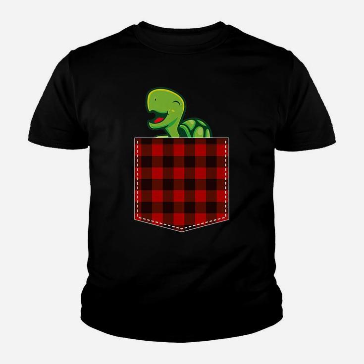 Red Plaid Turtle In Pocket Buffalo Family Pajama Christmas Youth T-shirt