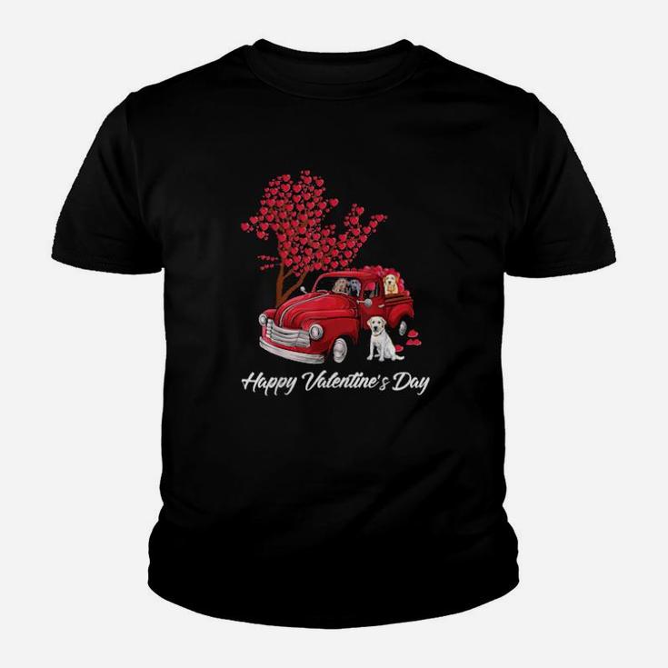 Red Truck Happy Valentines Day Labrador Retriever Dog Hearts Youth T-shirt