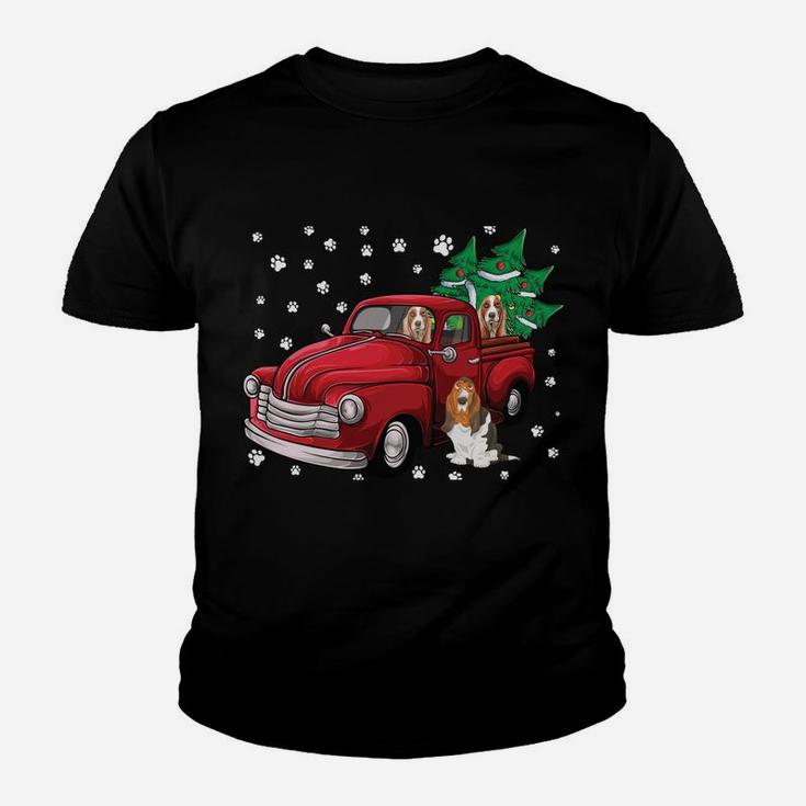 Red Truck Merry Christmas Tree Basset Hound Christmas Youth T-shirt