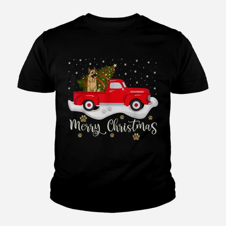 Red Truck Merry Christmas Tree German Shepherd Christmas Youth T-shirt