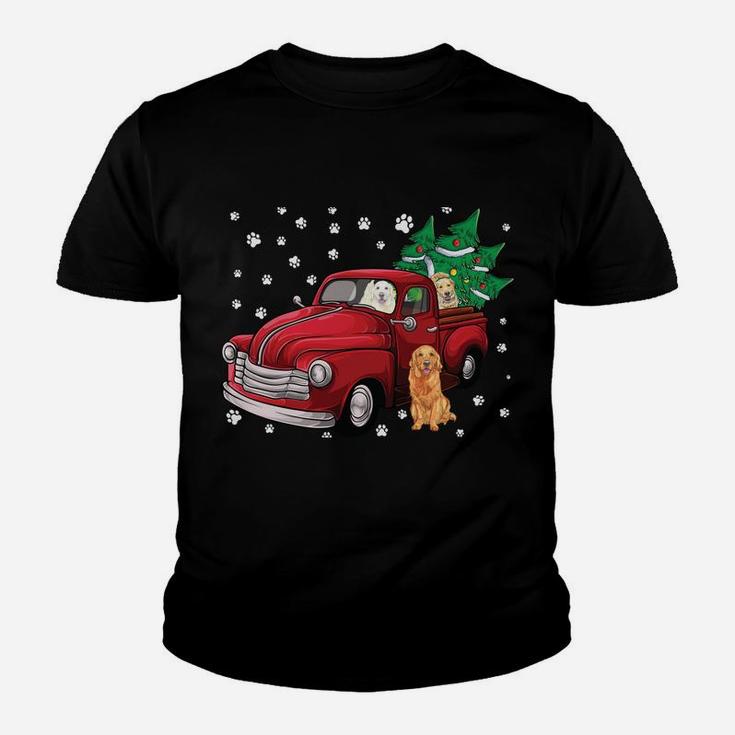 Red Truck Merry Christmas Tree Golden Retriever Christmas Youth T-shirt