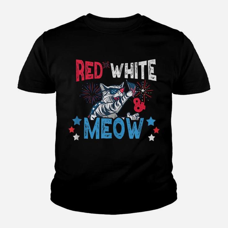 Red White & Meow Shirt Funny Cat Celebrating 4Th Of July Youth T-shirt