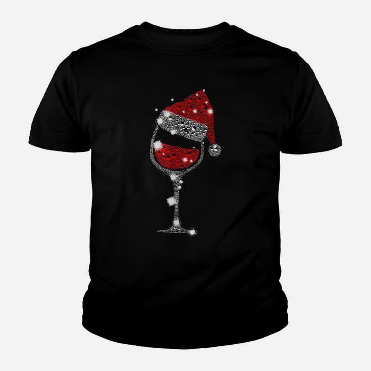 Red Wine Glass Christmas Funny Santa Hat Xmas Holiday Gift Youth T-shirt