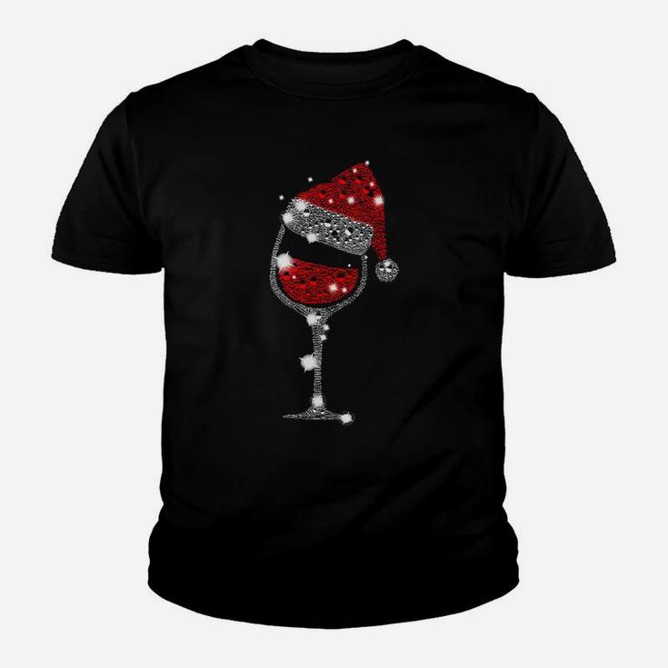 Red Wine Glass Christmas Tee Funny Santa Hat Xmas Gift Sweatshirt Youth T-shirt