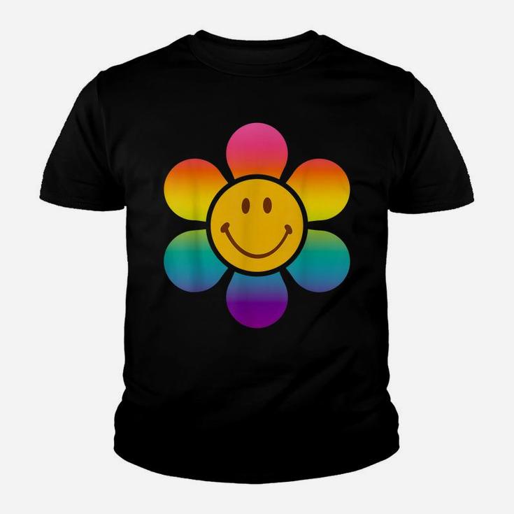 Retro 70S Costume For Women Hippie Flower Smily Face Rainbow Youth T-shirt